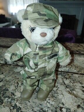 Plush Teddy Bear in Green Camo Outfit Army Fatigue  - Kids Toys